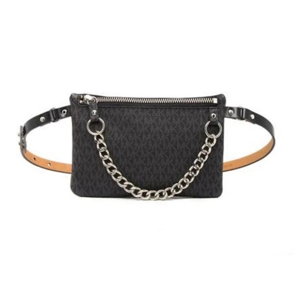 NWOT Michael Kors Black MK Belt Bag with Pull Chain. Perfect size for iPhone too - Picture 5 of 7